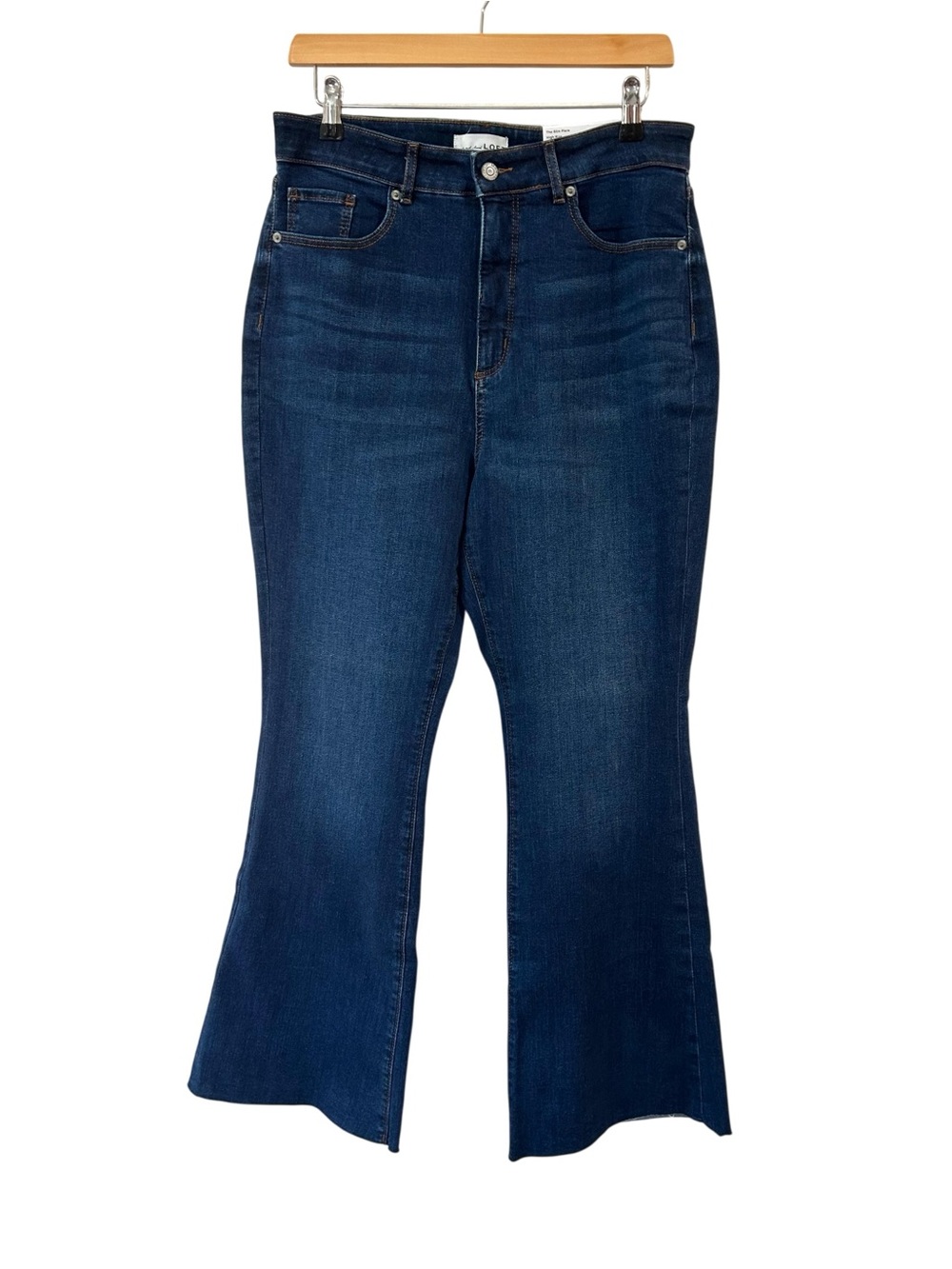 LOFT The Slim Flare High Rise Curvy Fit Jeans 31 12 petite blue raw hem NWT